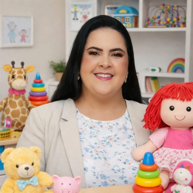 Natalia Porto no consultório, cercada dos brinquedos que usa nas sessões com as crianças
