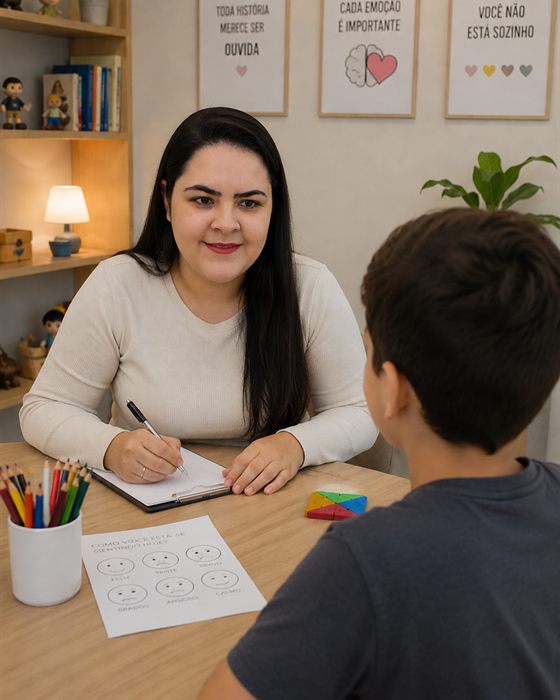 Natalia Clemente Porto, psicóloga infantil em Divinópolis, durante um atendimento com uma criança